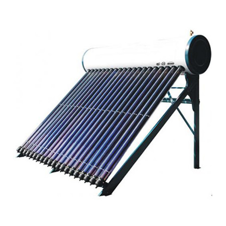 Gesplitst onder druk gezet zonneboilersysteem bestaat uit zonnecollector met vlakke plaat, verticale warmwateropslagtank, pompstation en expansievat